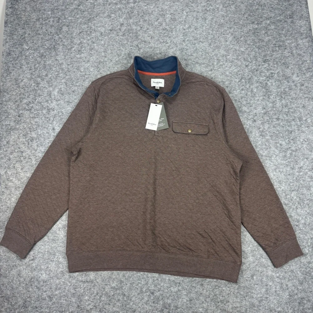 Goodfellow & Co Mens XL‎ Brown The Comfort Quilted Quarter Snap Pullover Sweater